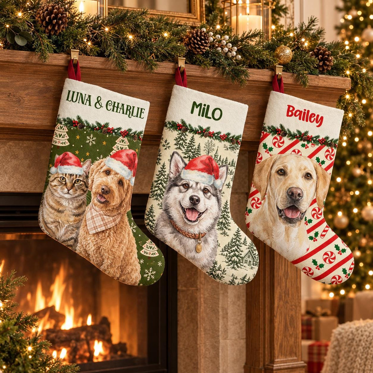 Custom Pet Photo Stocking, Personalized Dog Stocking, 18 Inch USA