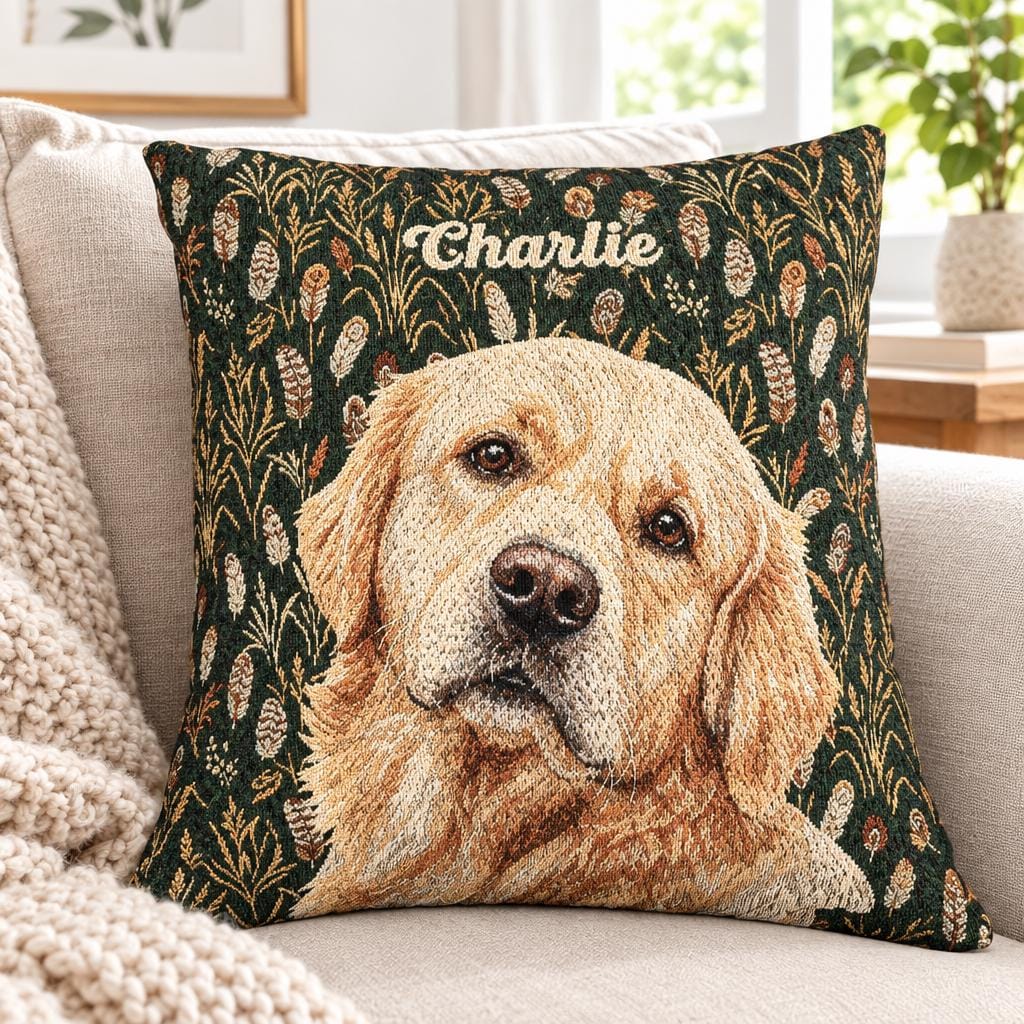 custom pet photo pillow, Woven Dog Portrait 17x18 Premium Cushion