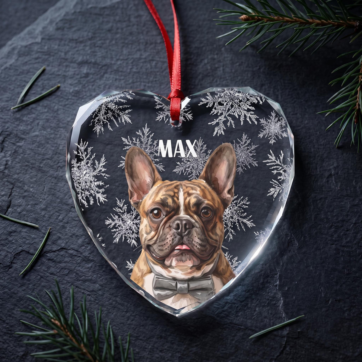 Custom Pet Glass Ornament, Personalized Dog Memorial Crystal Xmas