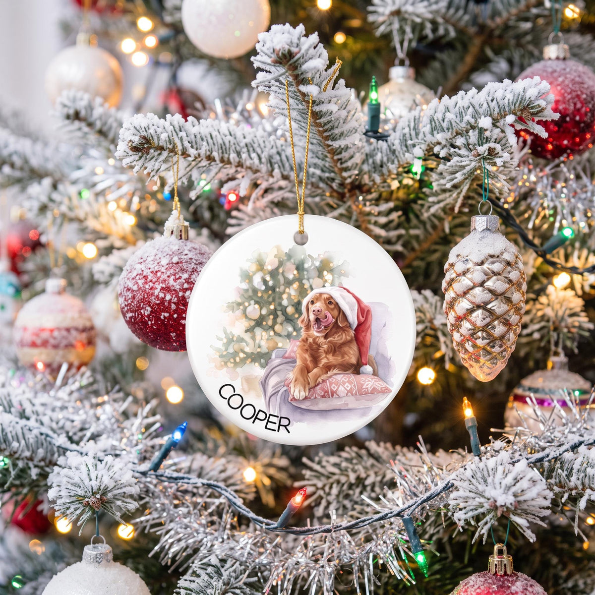 Custom Photo Ornament, Personalized Watercolor Engagement PetGift