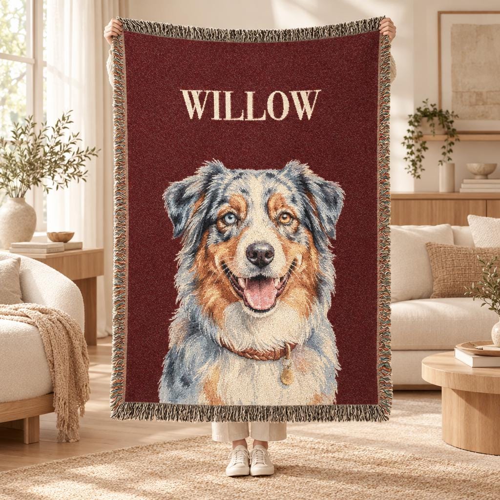 Custom Pet Photo Blanket, Woven Cotton Throw 50x60, Memorial Gift