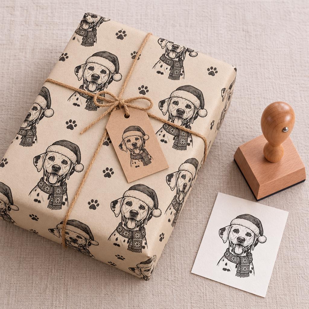 Custom Pet Christmas Stamp 2" X 2" Pet Portrait Wood Handle Stamp