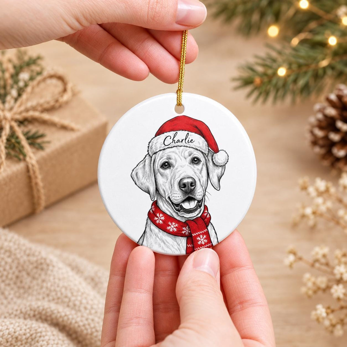Custom Pet Photo Ornament, Ceramic Round, Personalized Dog Gifts.