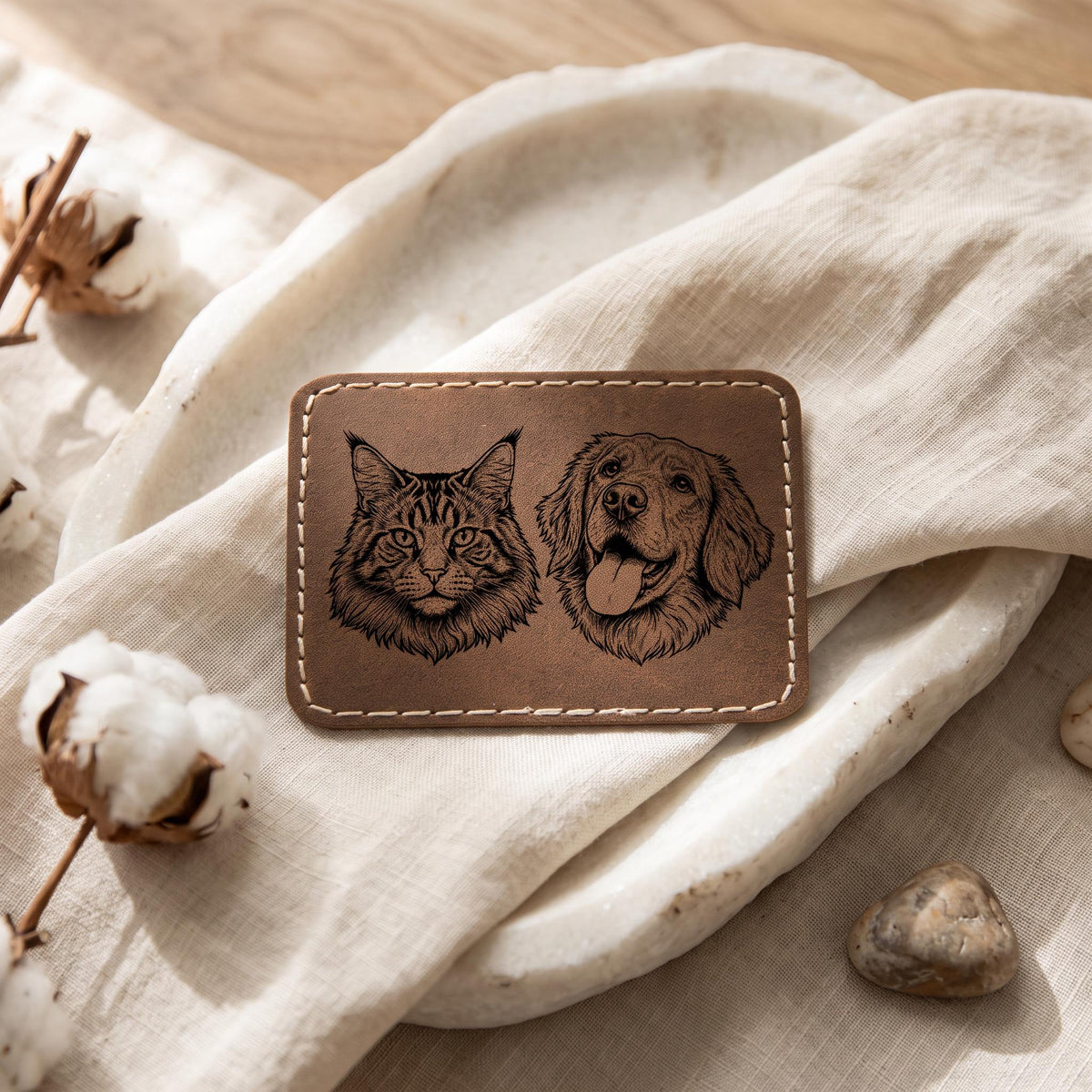 Custom Pet Photo Patch Laser Engraved Faux Leather 0.06" HeatSeal