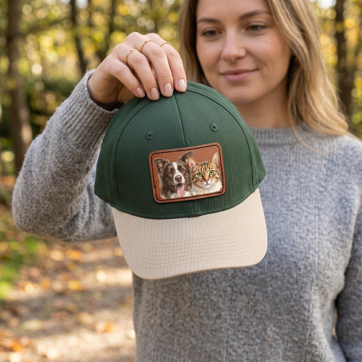 Custom Pet Portrait Hat' Leather PU Patch Watercolor Dog Art Caps