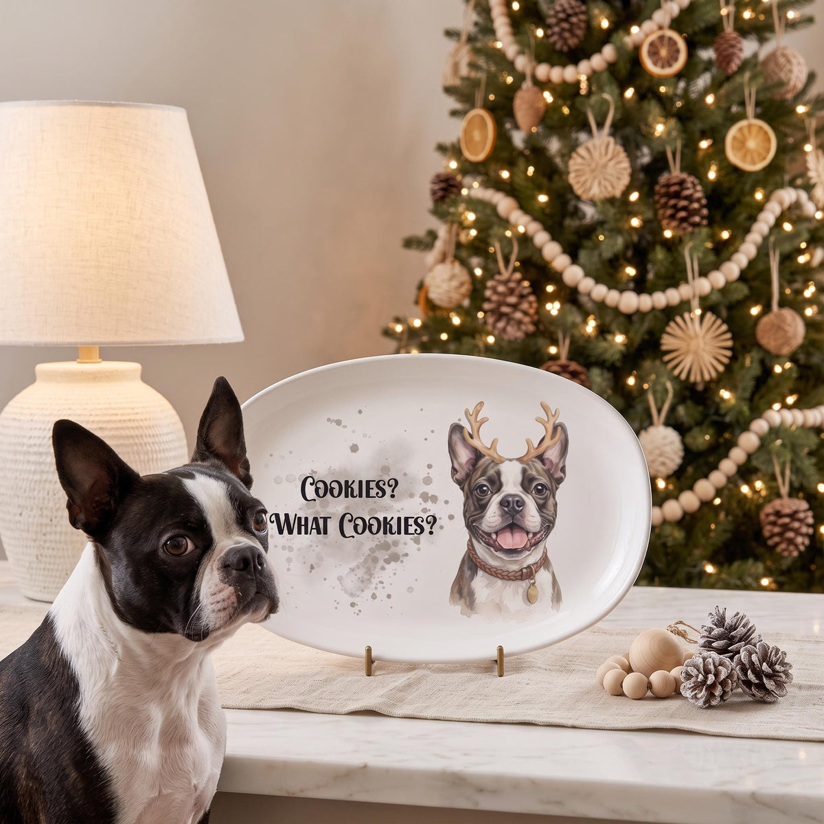 Custom Pet Christmas Plate, Personalized 13.9x9.96 Oval Melamine.