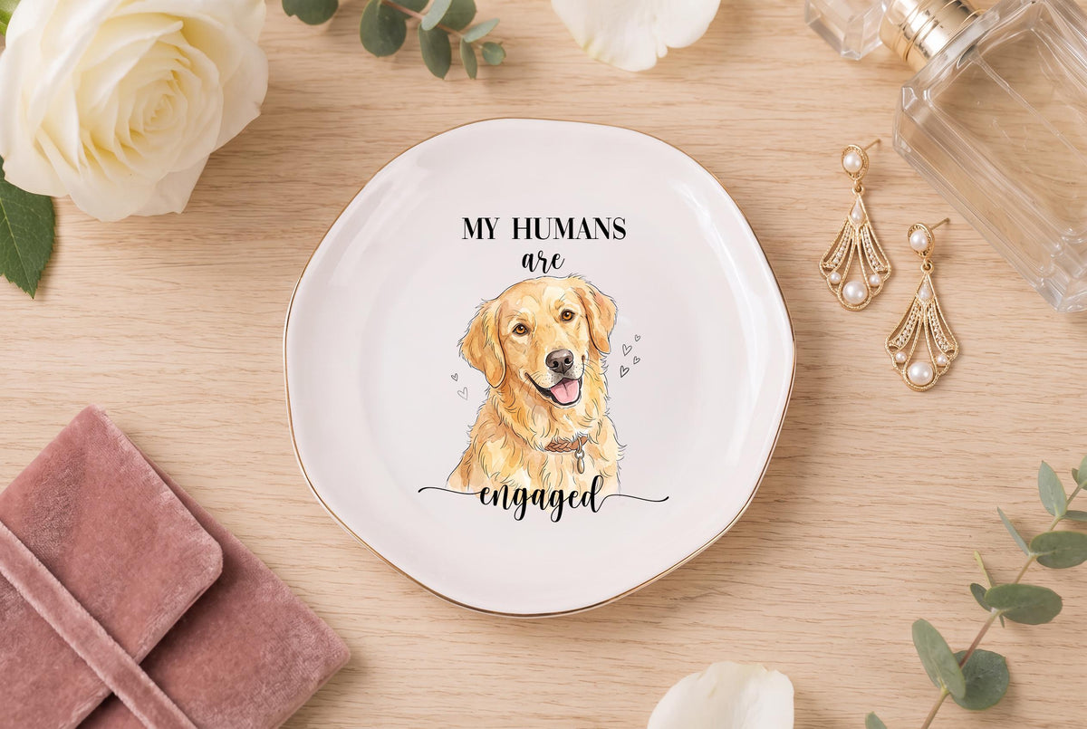 Custom Pet Jewelry Dish, Personalized 2x2 Ceramic Ring Tray, Gold
