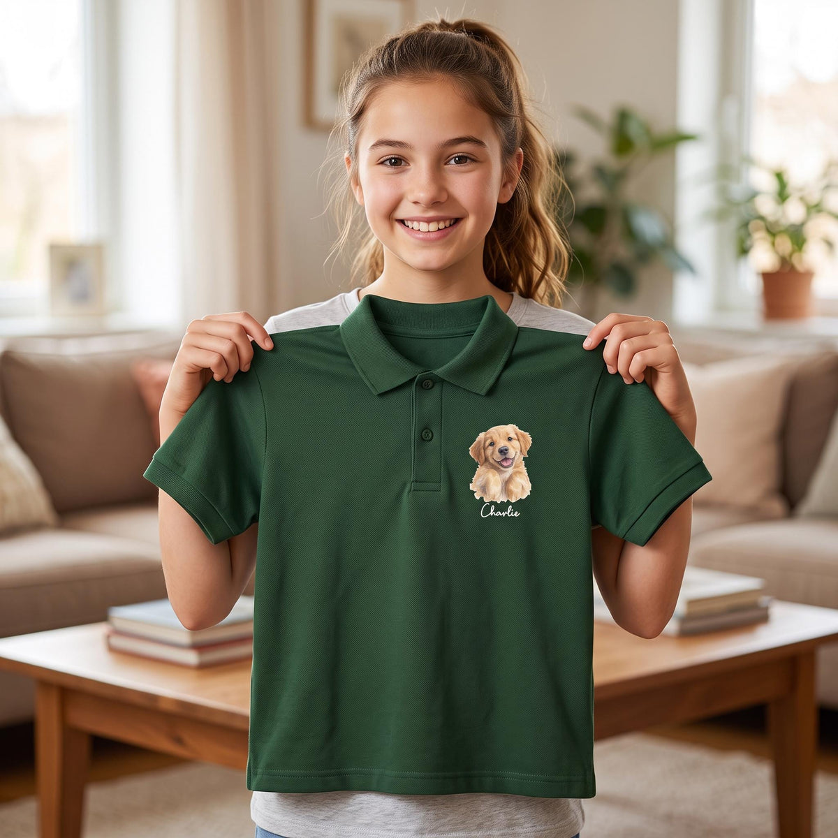 custom pet polo shirt, Youth Watercolor Portrait DryBlend Polo XL