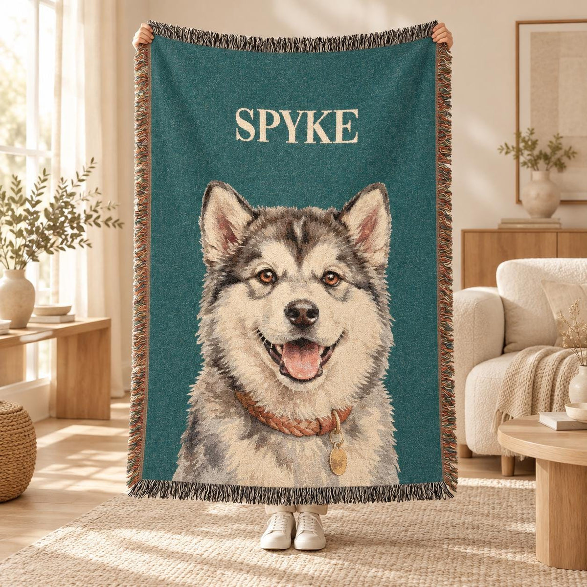 Custom Pet Photo Blanket, Woven Cotton Throw 50x60, Memorial Gift