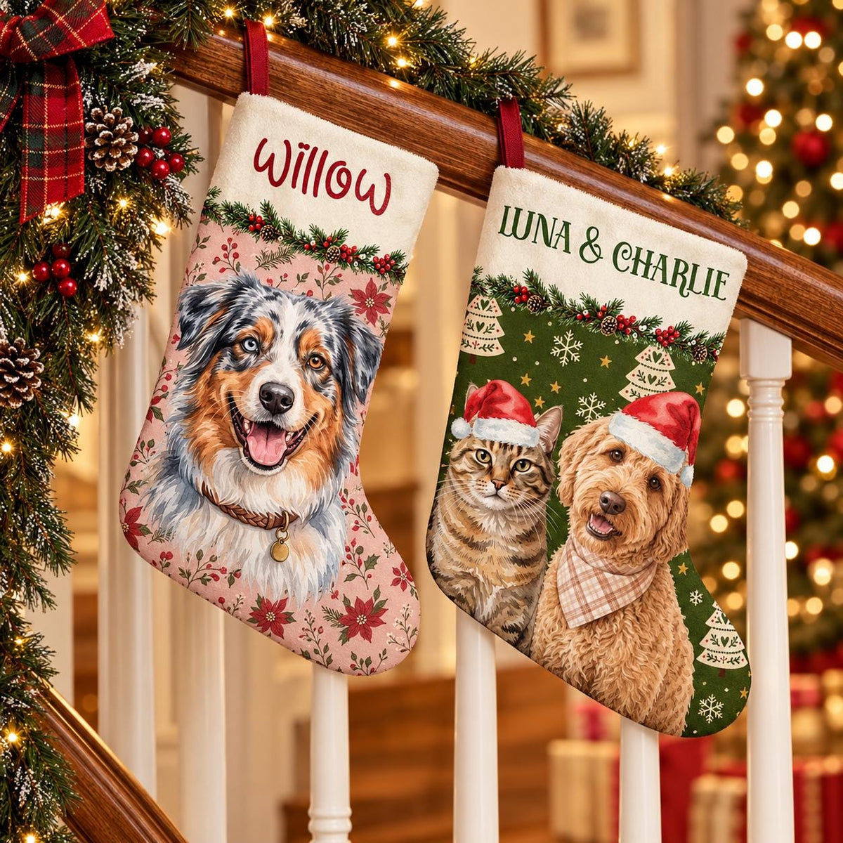 Custom Pet Photo Stocking, Personalized Dog Stocking, 18 Inch USA