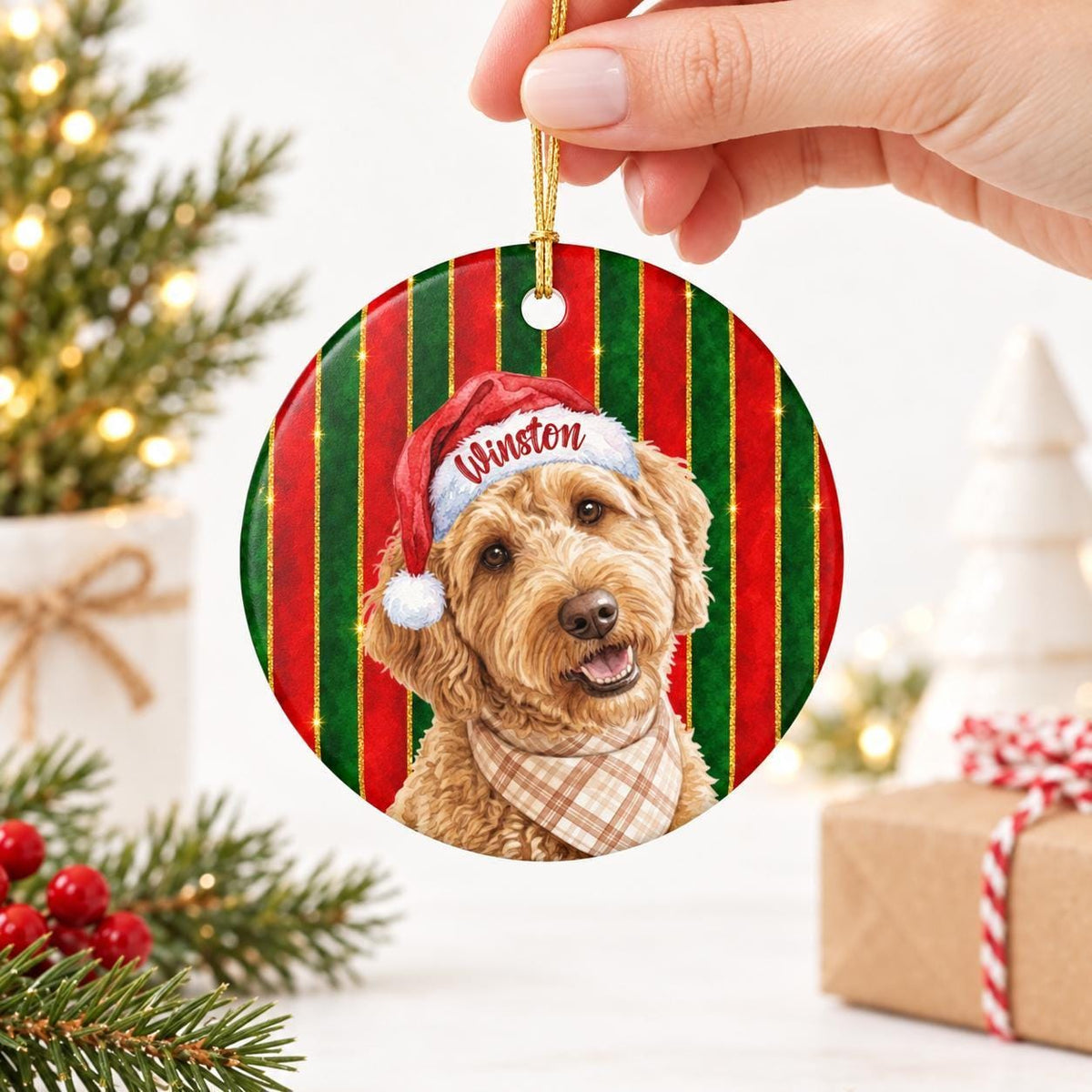 Custom Pet Ornament, Watercolor Photo Memorial Ceramic Heart Dog.