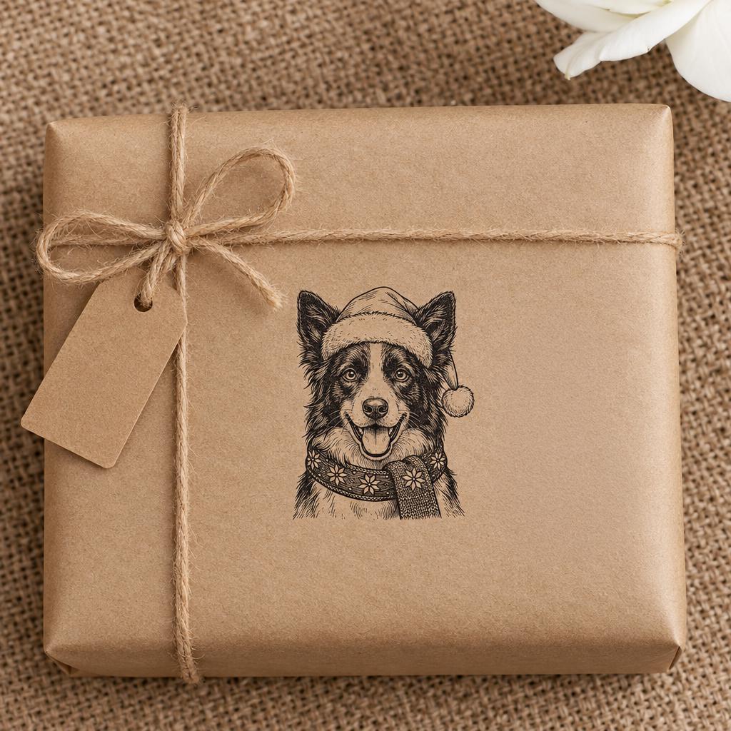 Custom Pet Christmas Stamp 2" X 2" Pet Portrait Wood Handle Stamp
