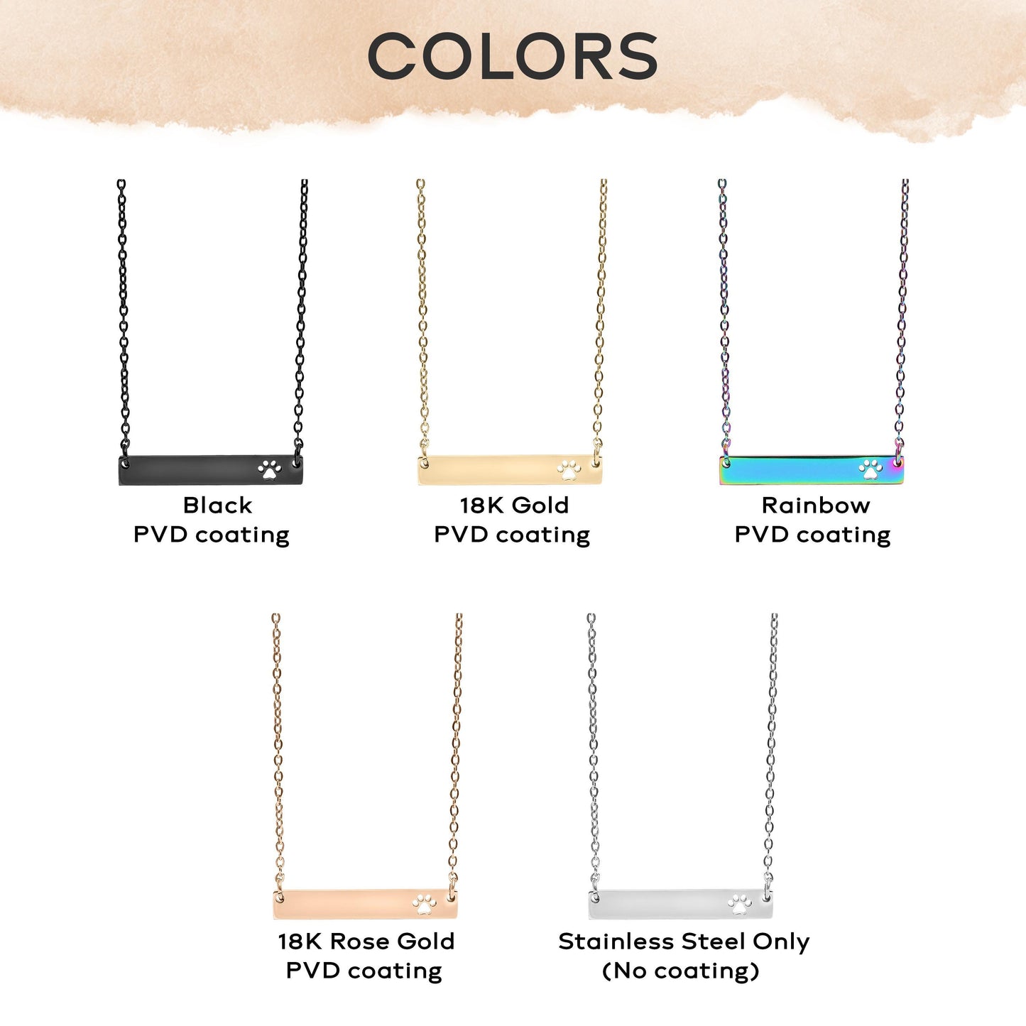 Custom Engraved Paw Bar Necklace with name, 18k Gold Personalized Minimalist Bar Necklace, Horizontal Bar Necklace, Dog Paw Print Necklace