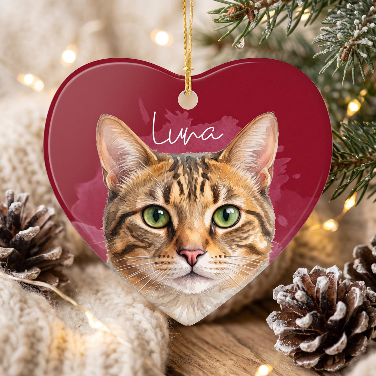 Custom Pet Ornament Ceramic Watercolor Pic Keepsake, Personalized