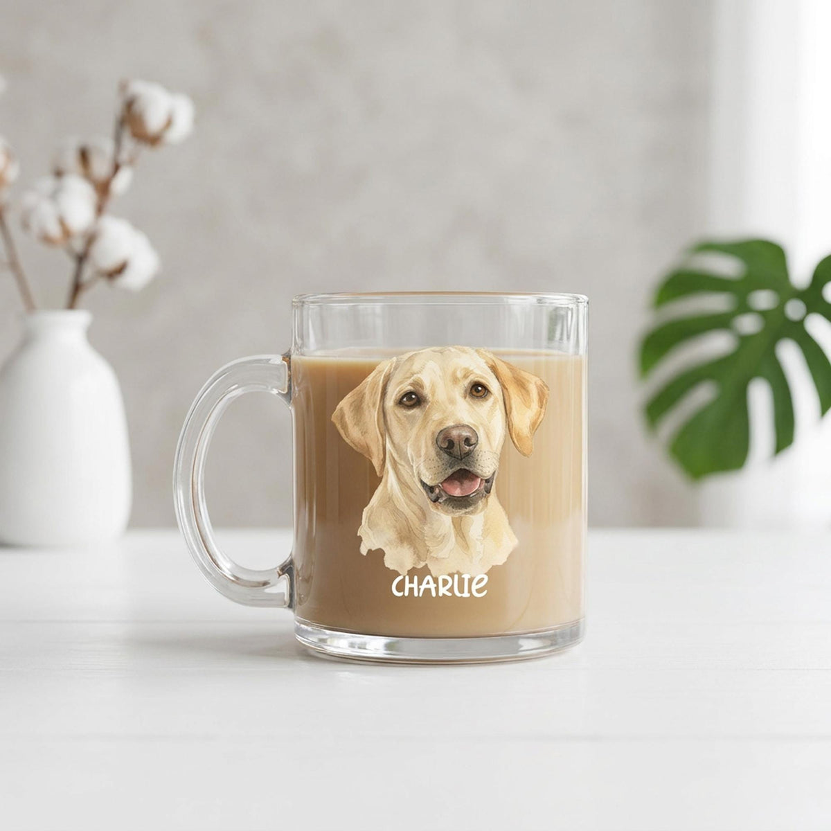 Custom Pet Glass Mug, Personalized 10oz Clear UV Pet Portrait Cup