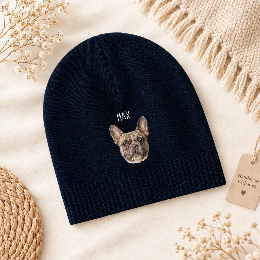 Custom Pet Beanie, Personalized Photo Dog Portrait Hat, Cozy Gift