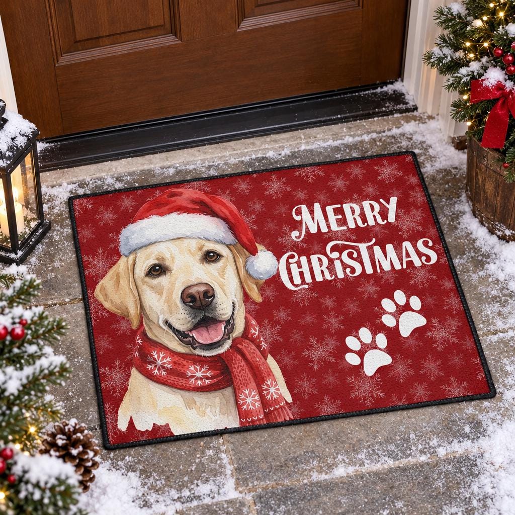 Custom Pet Doormat, Watercolor Dog Portrait Holiday Welcome Mat XL