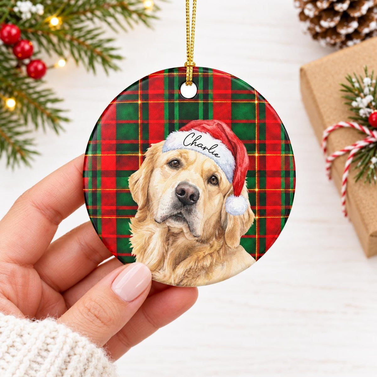 Custom Pet Christmas Ornament, Watercolor Portrait, 3.21in, Heart