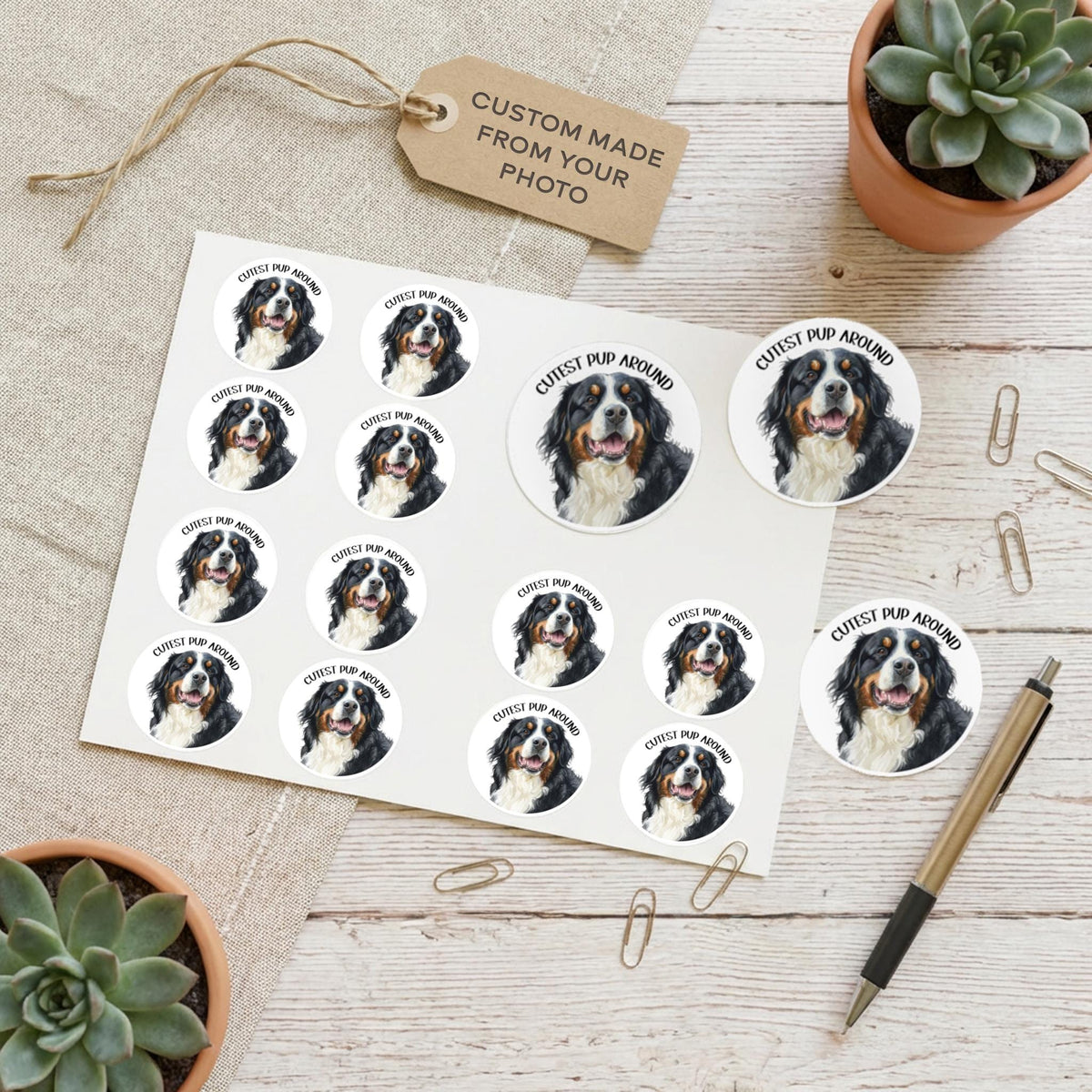 Custom Dog Stickers, Personalized 2"x2" 16-Count Vinyl Sheet USA.