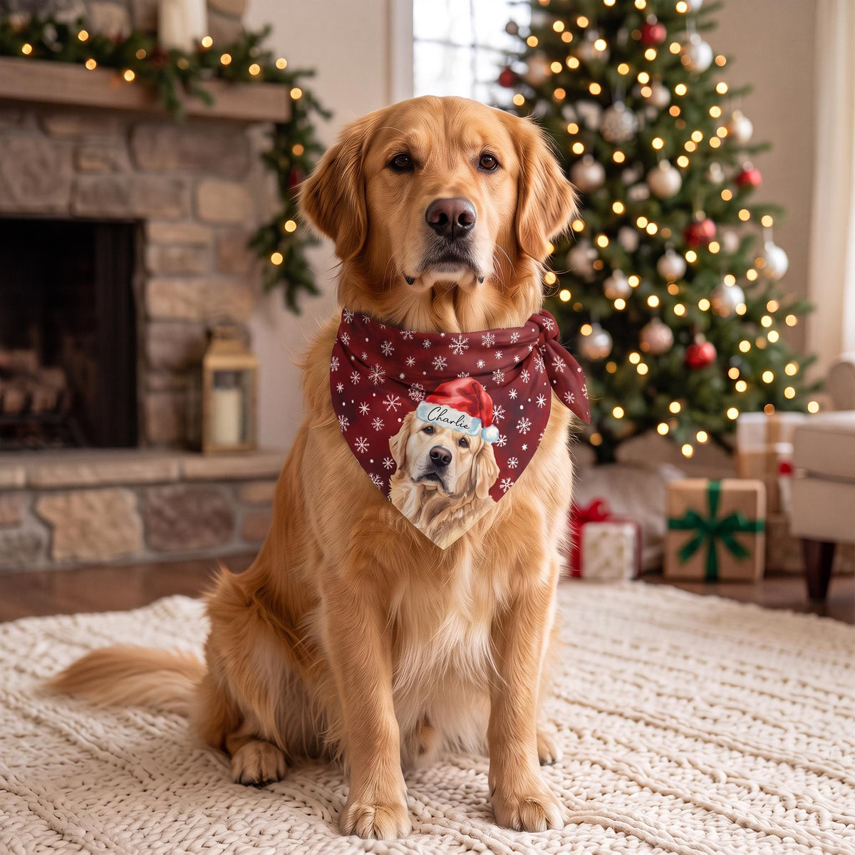 Custom Dog Face Bandana, Personalized Christmas Pet Photo-Snowflake
