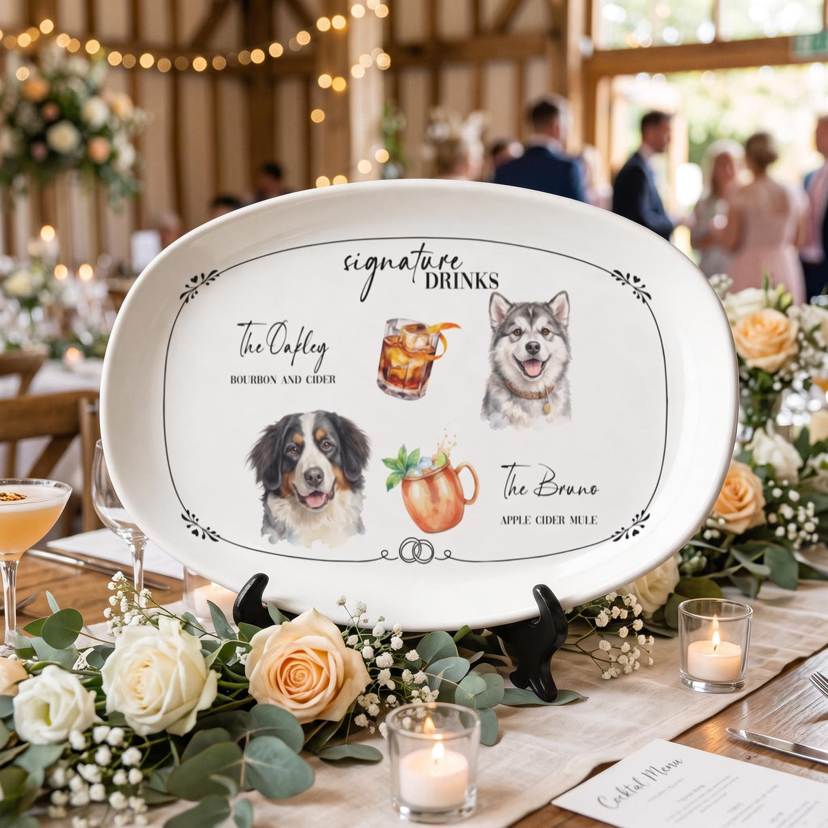 Custom Pet Wedding Sign, Watercolor Pet Drink Plate 13.9x9.96 In.