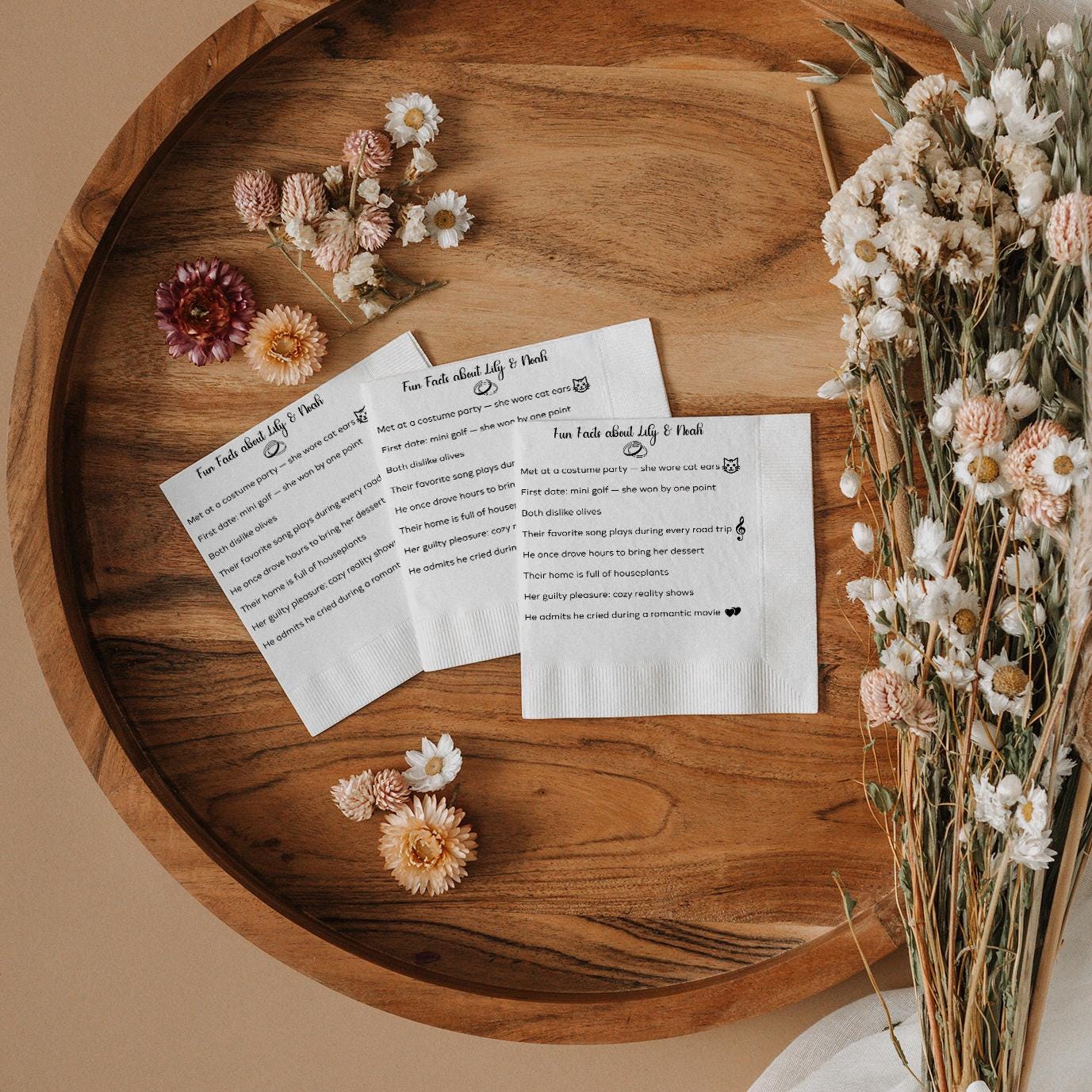 Trivia Fun Facts Custom Bar Napkins for Wedding, Birthdays, Party