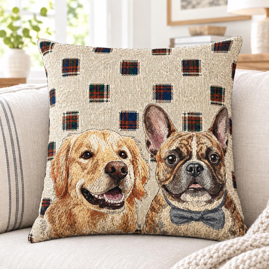 custom pet photo pillow, Woven Dog Portrait 17x18 Premium Cushion