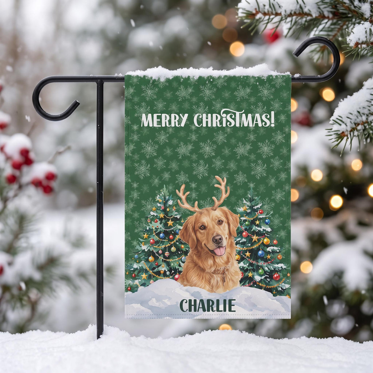 Custom Pet Garden Flag, Personalized Watercolor Pet Photo 24.5x32