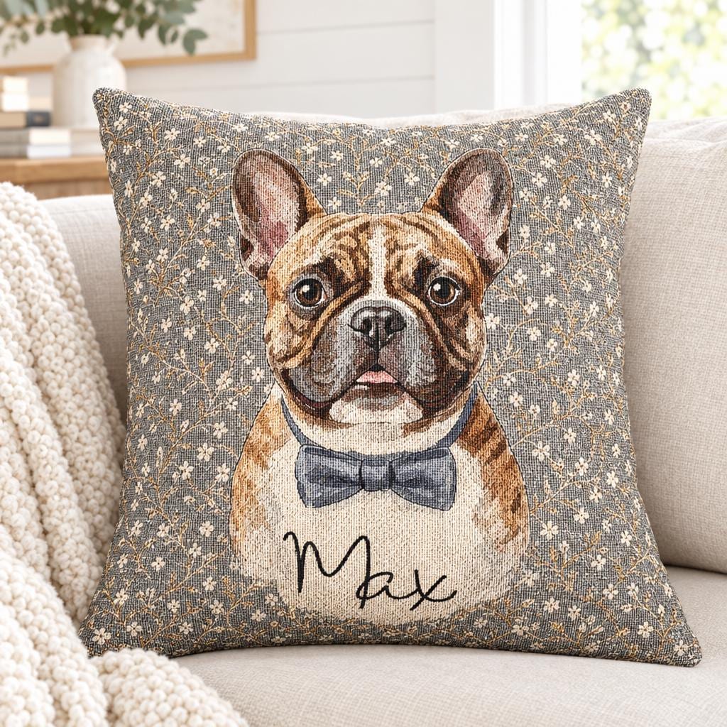 Custom Pet Portrait Pillow, Handwoven 17x18 Cotton Blend Heirloom