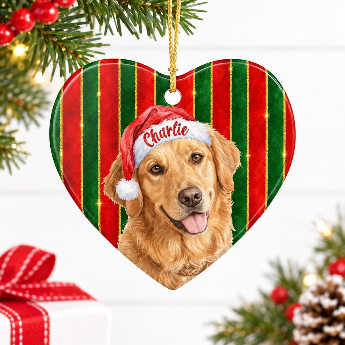 Custom Pet Ornament, Watercolor Keepsake, Ceramic Heart 3.2in Box