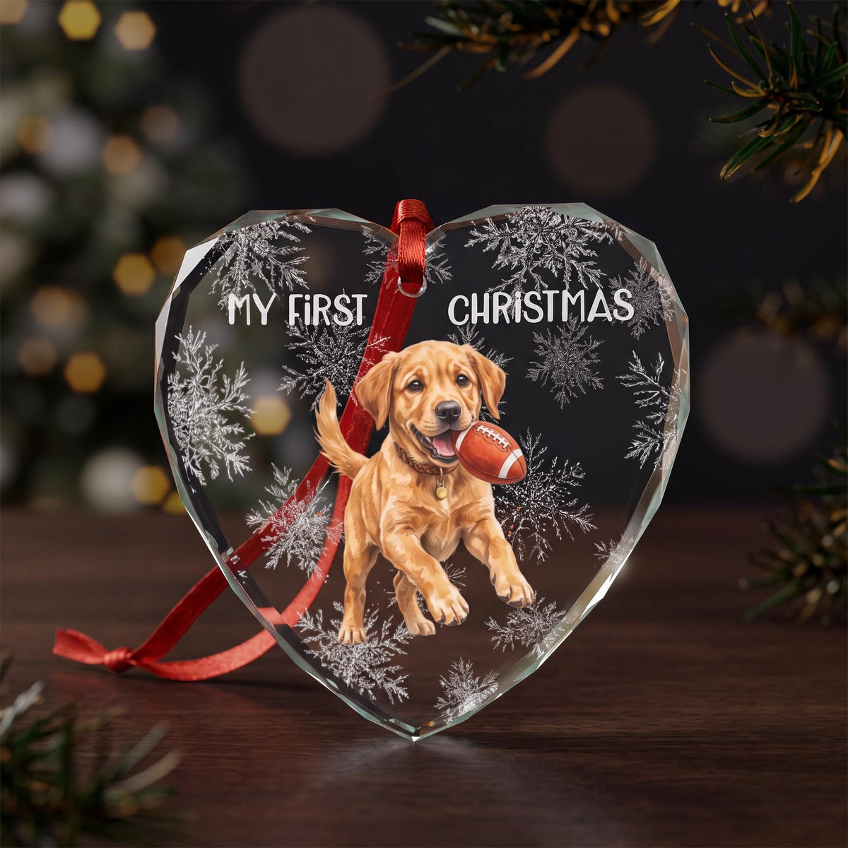 Custom Pet Ornament, Crystal Glass 3" Square Watercolor Snowflakes
