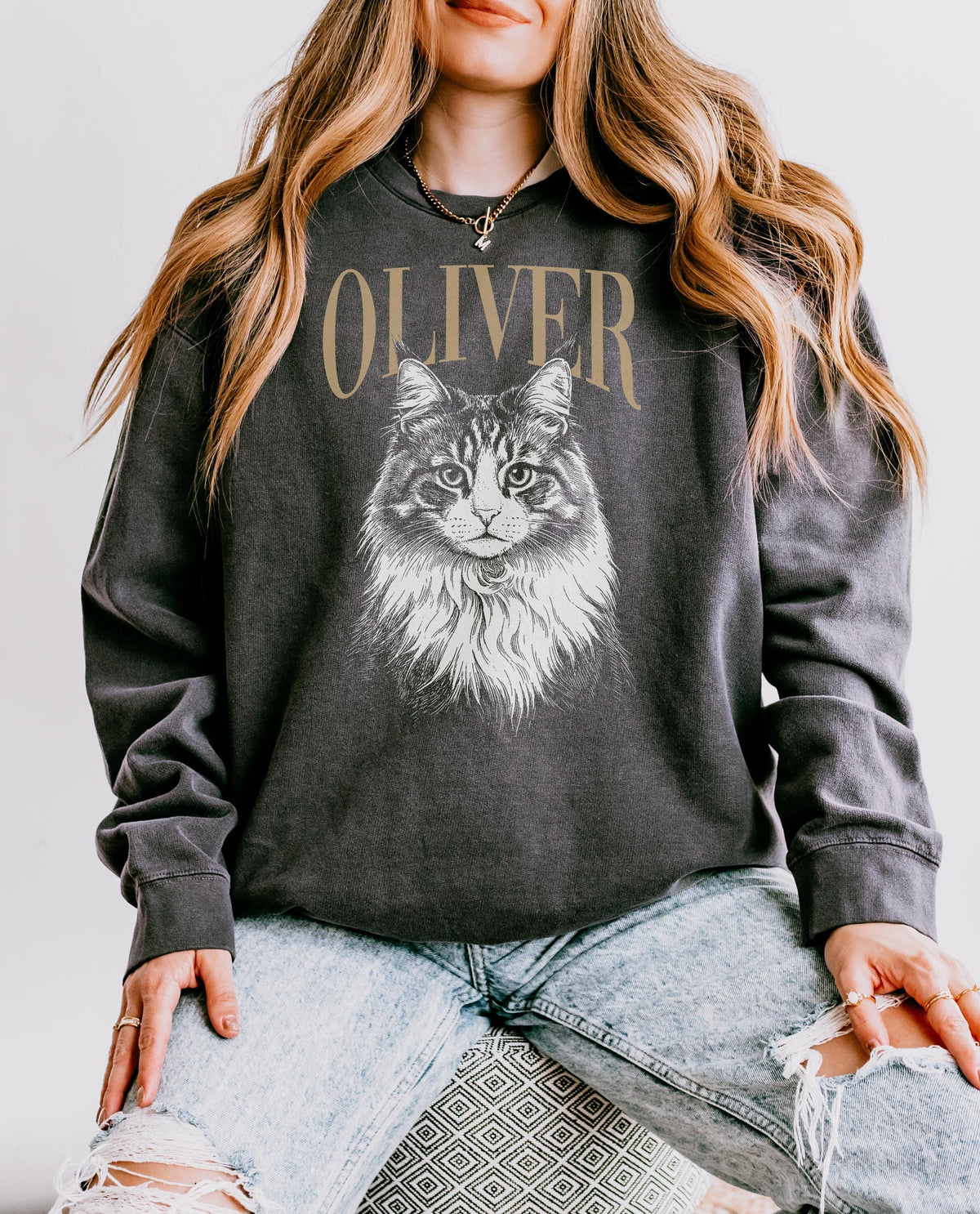 Custom Pet Portrait Sweatshirt, Retro Photo Crewneck, Comfort Co.