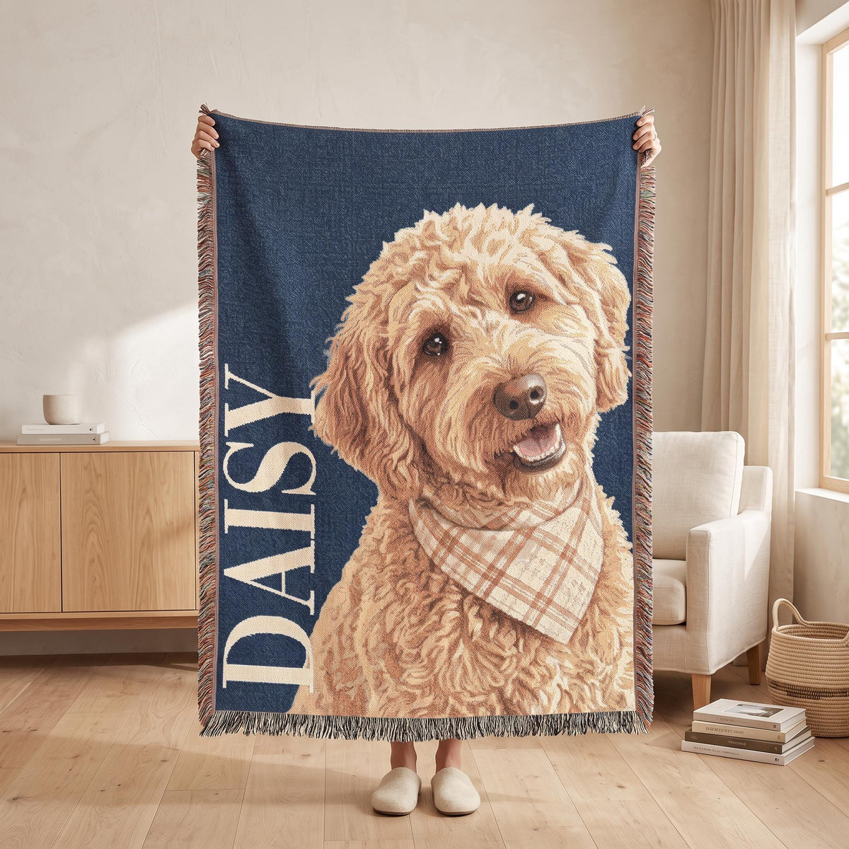 Custom Pet Photo Blanket, Woven Cotton Throw 50x60, Memorial Gift