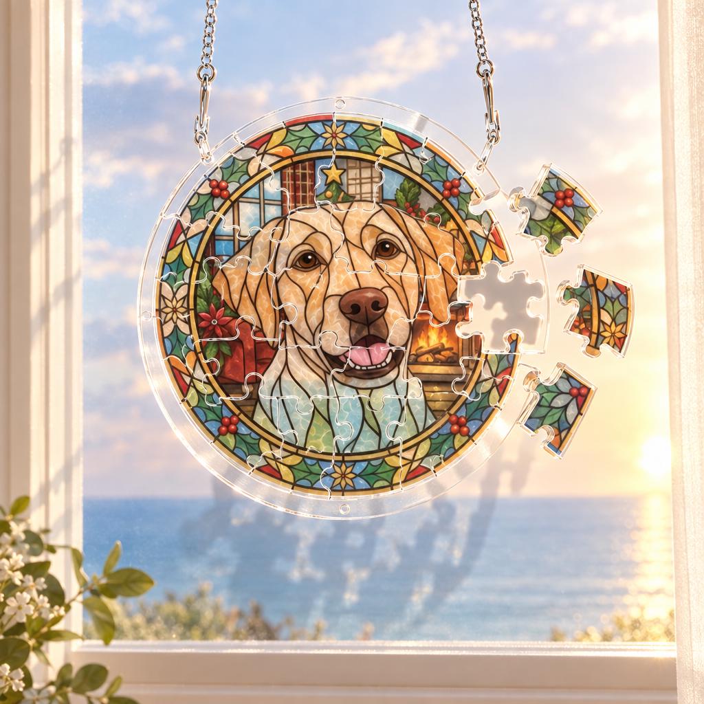 Dog Cat Memorial Suncatcher, Acrylic Stained Glass Ornament 8.2 In