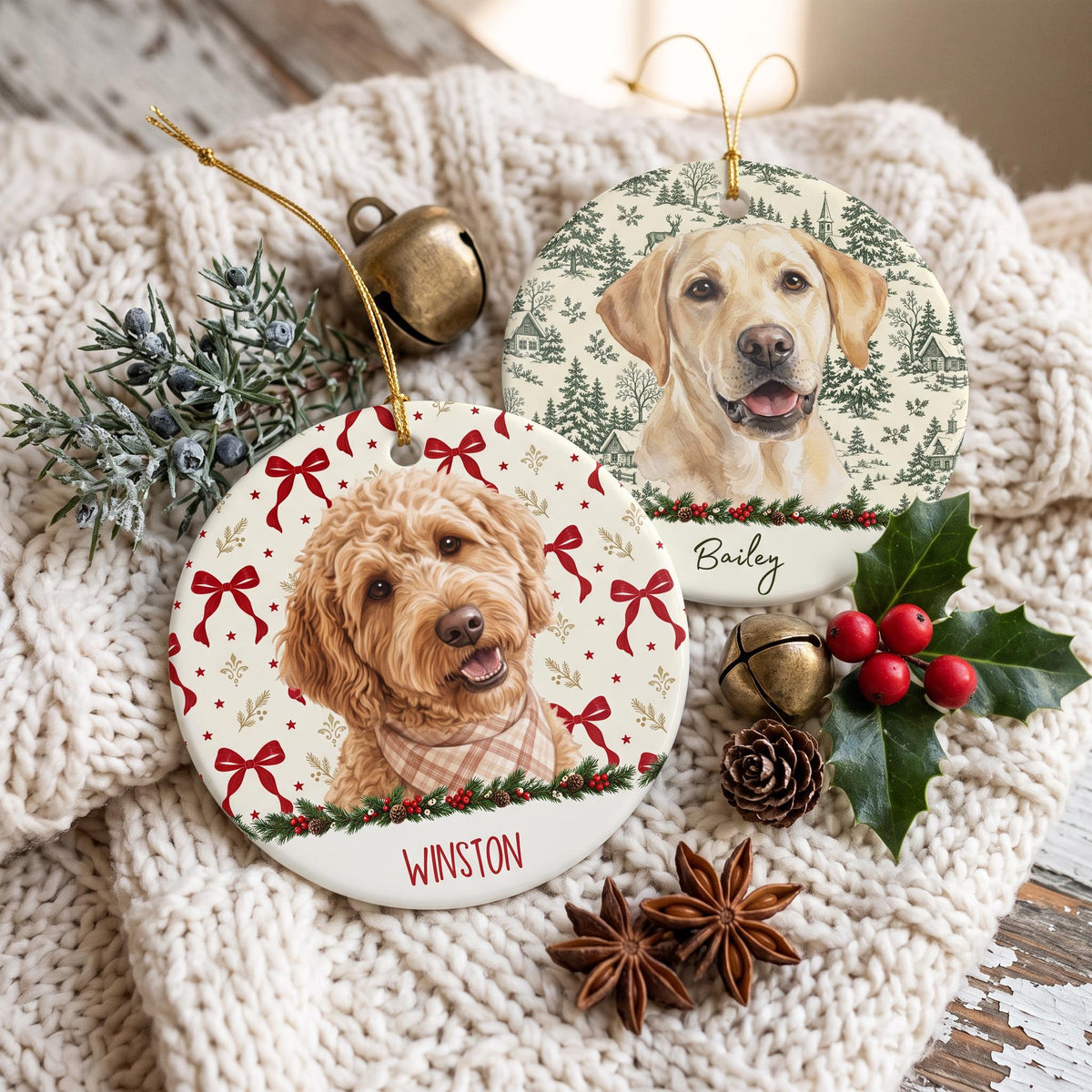 Personalized Pet Ornament Ceramic Photo Memorial Double Sided 2in