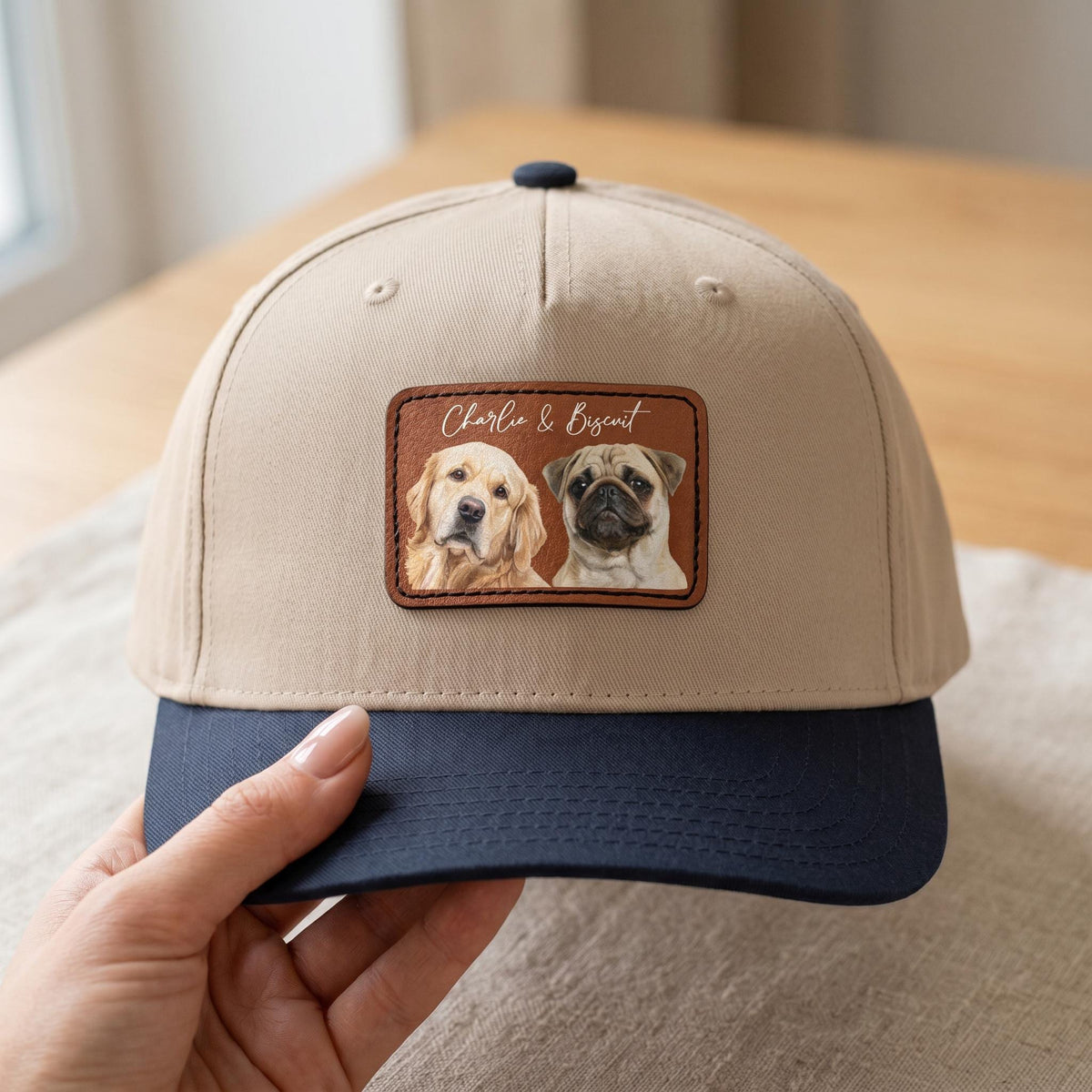 Custom Pet Portrait Hat' Leather PU Patch Watercolor Dog Art Caps