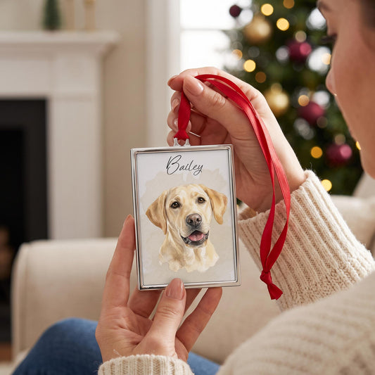 Custom Pet Portrait Ornament, Watercolor Memorial Dog Or Cat Gift