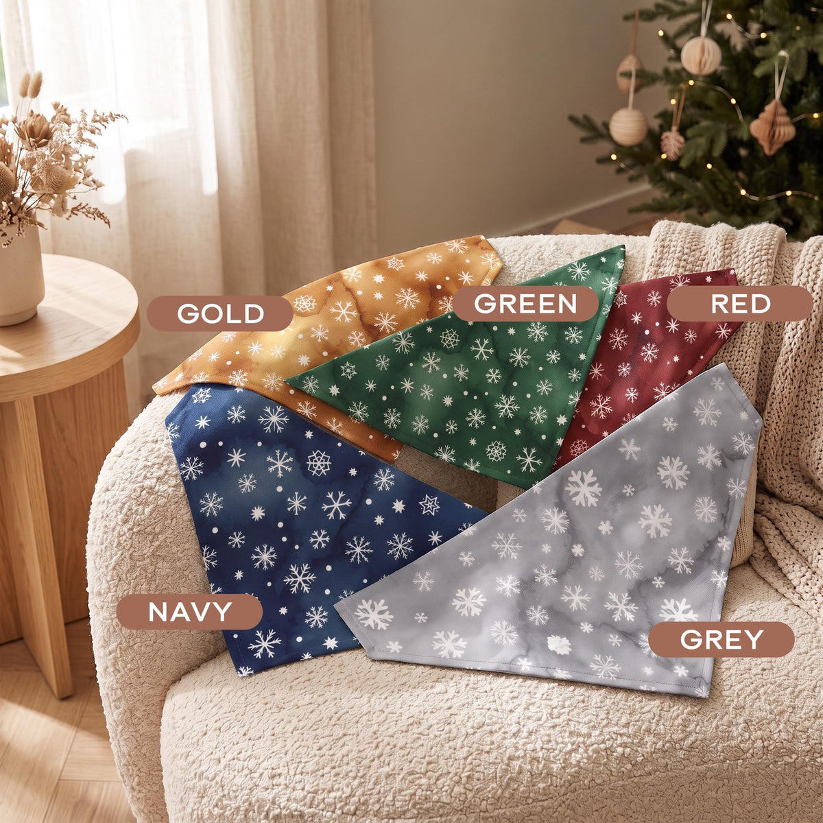 Custom Dog Face Bandana, Personalized Christmas Pet Photo-Snowflake