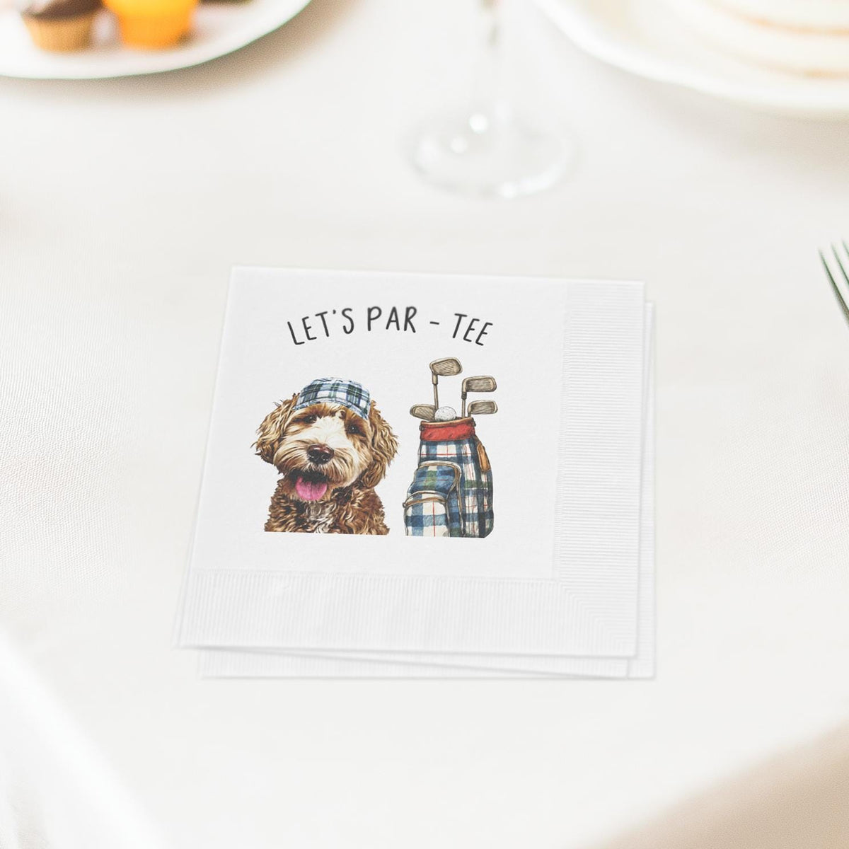 Custom Pet Golf Napkins, Golf themed party, Bachelor Party cocktail napkins, personalized dog napkins, dog wedding decor, Let's par tee