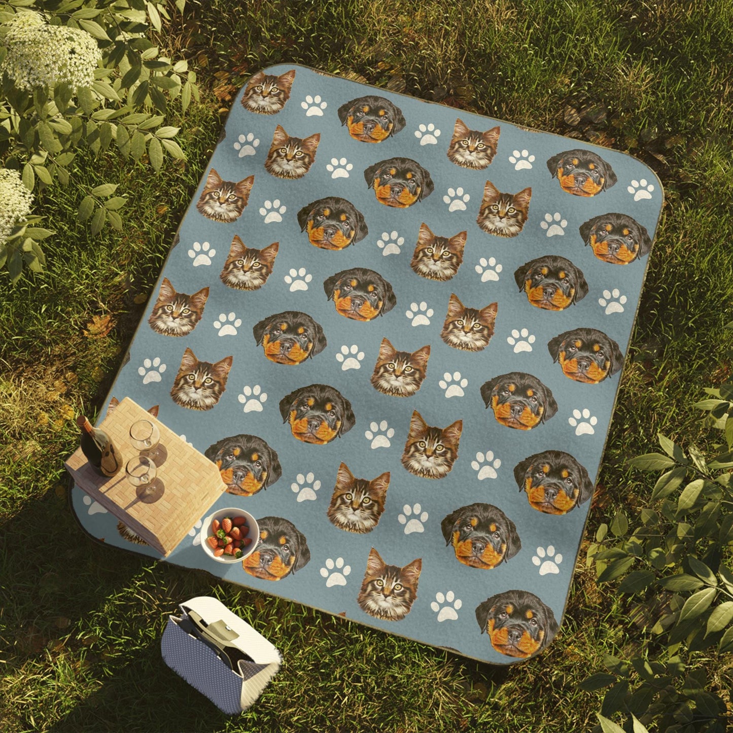Custom pet picnic blanket,  Personalized dog picnic blanket with strap, Waterproof picnic blanket, Dog Lover gift, Outdoor Camping Mat