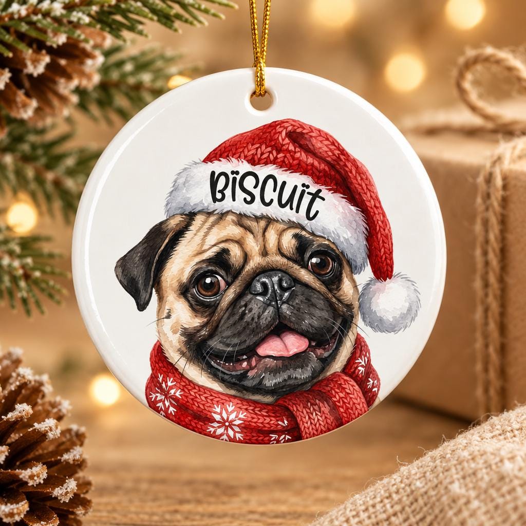 Custom Photo Pet Ornament, Ceramic Round, Personalized Gift Small