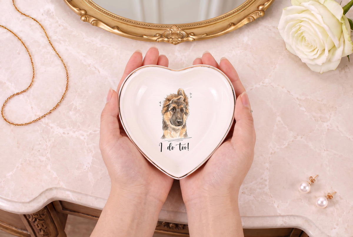 Custom Pet Jewelry Dish, Personalized 2x2 Ceramic Ring Tray, Gold