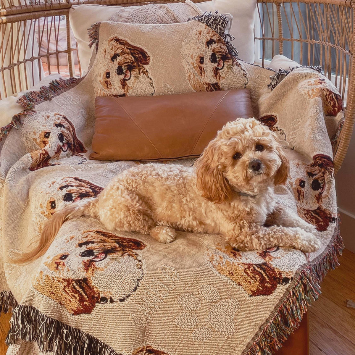 custom pet photo blanket, Personalized Woven Cotton Pet Portrait