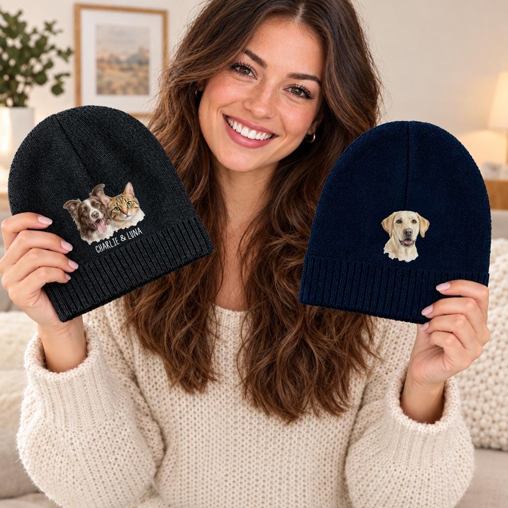 Custom Pet Beanie, Personalized Photo Dog Portrait Hat, Cozy Gift