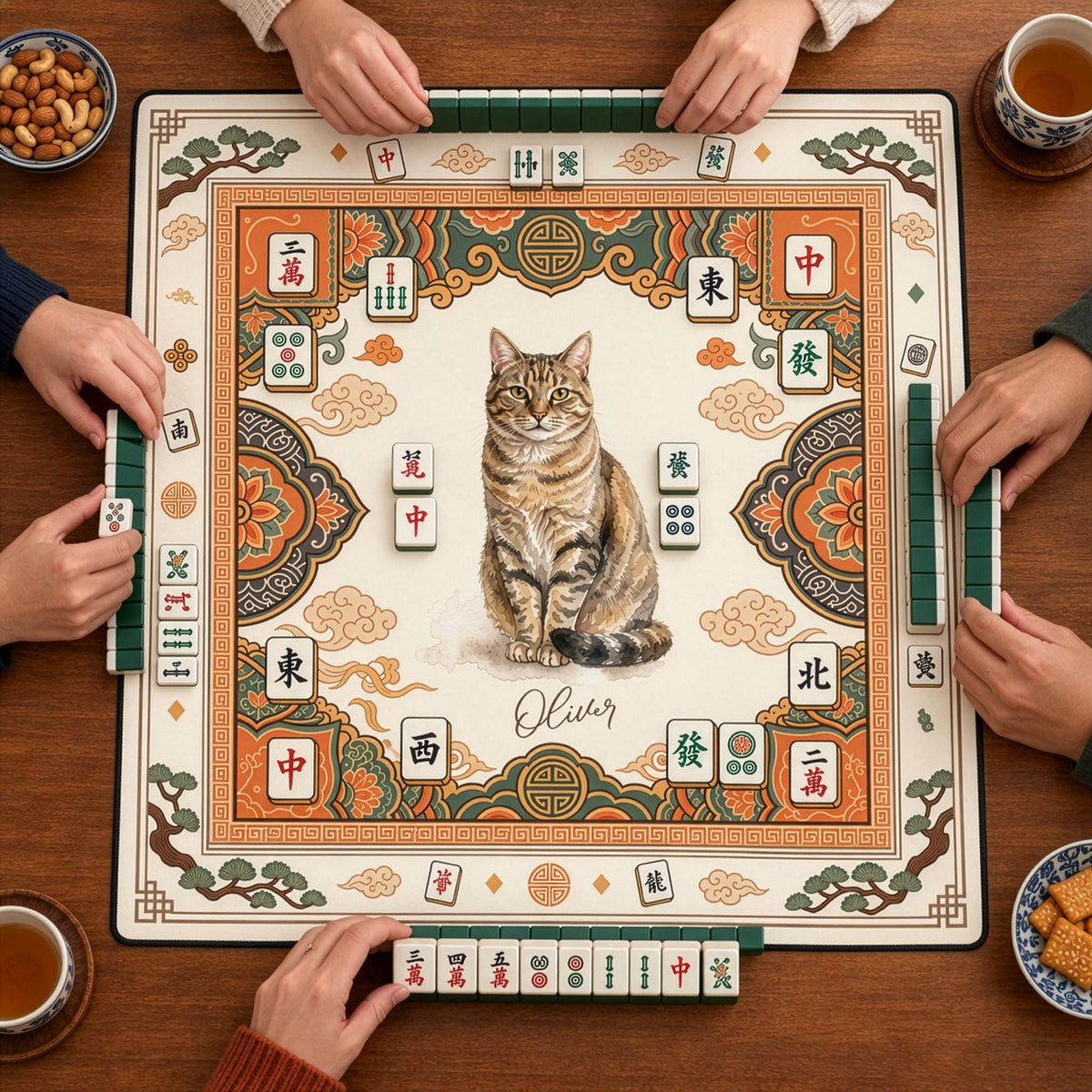 Custom Pet Mahjong Mat' Watercolor Pet Portrait Game Mat 33" +Bag