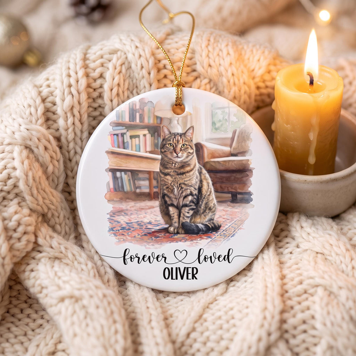 Custom Pet Ornament, Personalized Watercolor Photo, Ceramic Glass