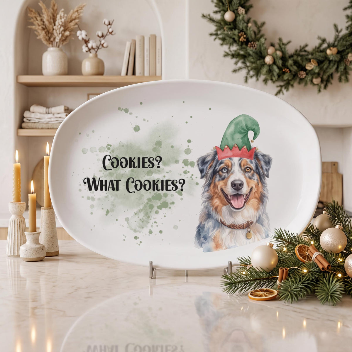 Custom Pet Christmas Plate, Personalized 13.9x9.96 Oval Melamine.