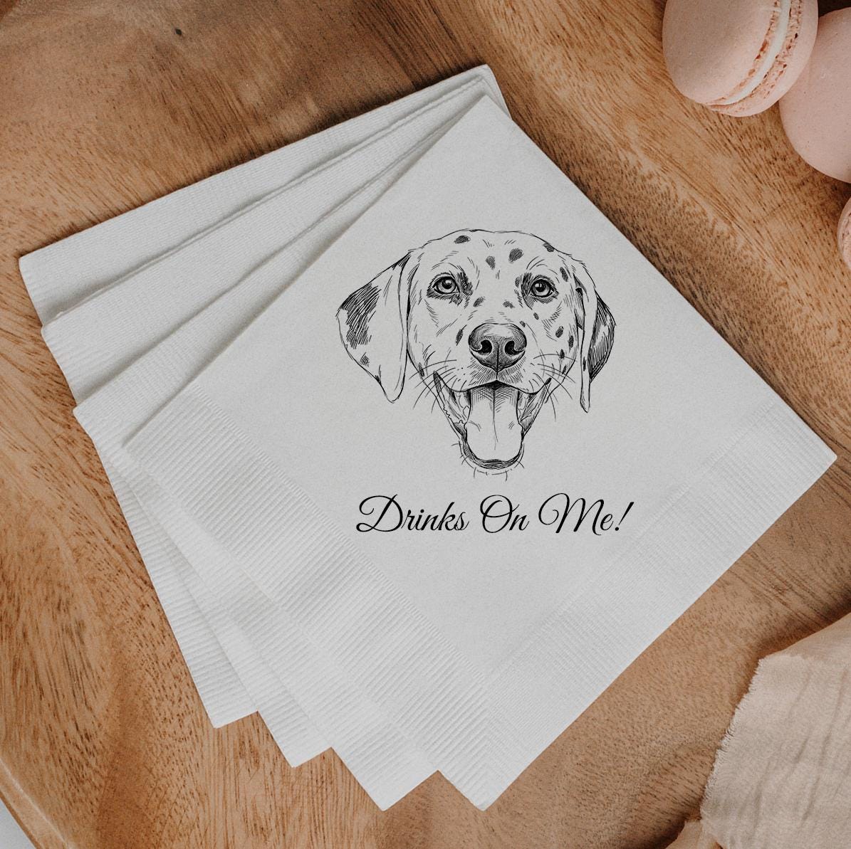Custom Pet Cocktail Napkins, Cat and Dog Sketch Portrait from Photo, dog napkins for wedding bar, cocktail hour, engagement party Serviettes