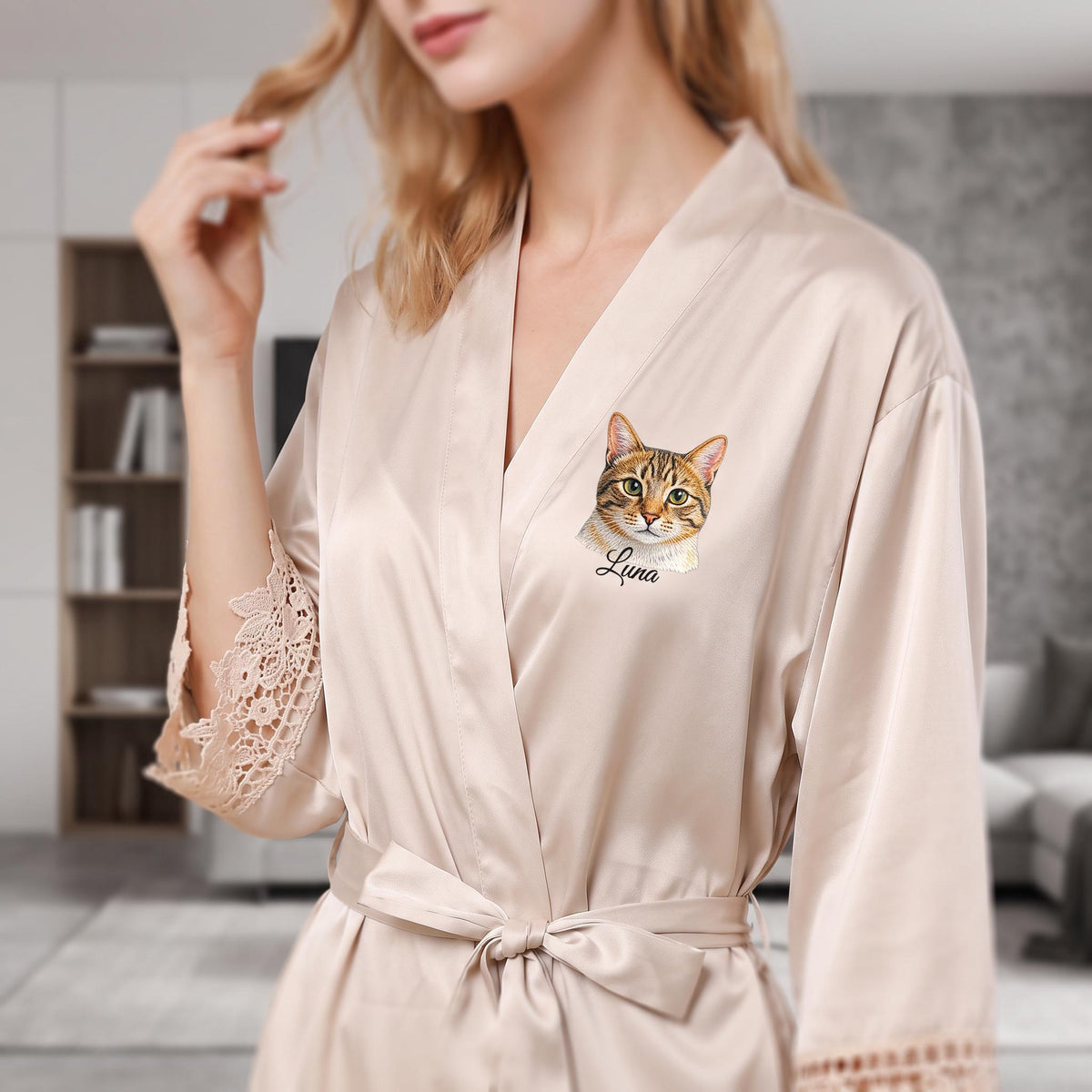 Custom Pet Bridal Robe', Personalized Satin Bride Robe Left Chest