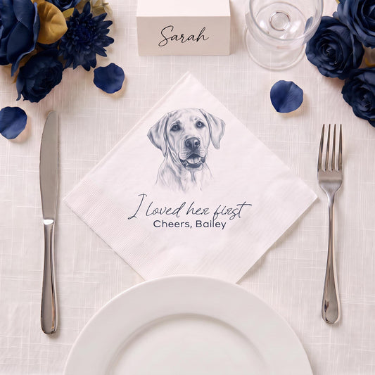 Custom Pet Portrait Napkins, Dog Sketch Cocktail Napkins & Events